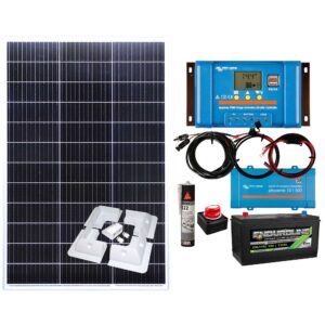 150w Mono Solar Panel Kit With 20A Victron PWM Charge Controller, Inverter, Isolator Switch, Battery and Mounting Brackets