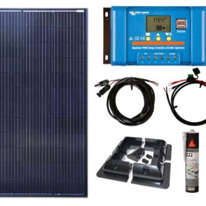 100w Black Mono Solar Panel Kit, Victron Energy PWM Controller, Brackets and Cables